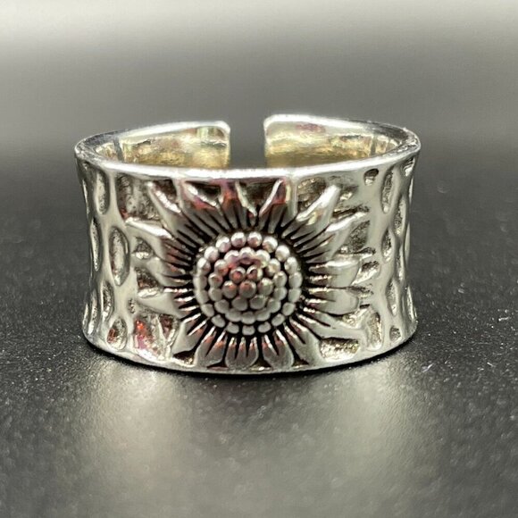 Boho Silver Tone Sunflower Adjustable Band Ring #1334 - Picture 1 of 8
